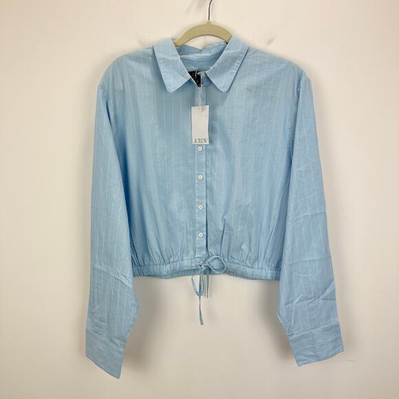 J.Crew Cropped Fitted Waist Button Up Shirt Striped Blue Minimalist Large NWT - Picture 5 of 14